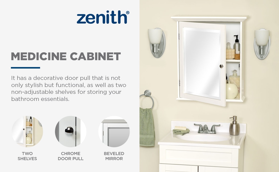 Zenith 22 in. W Framed SurfaceMount Bathroom Medicine with Swing Door in White WW2026